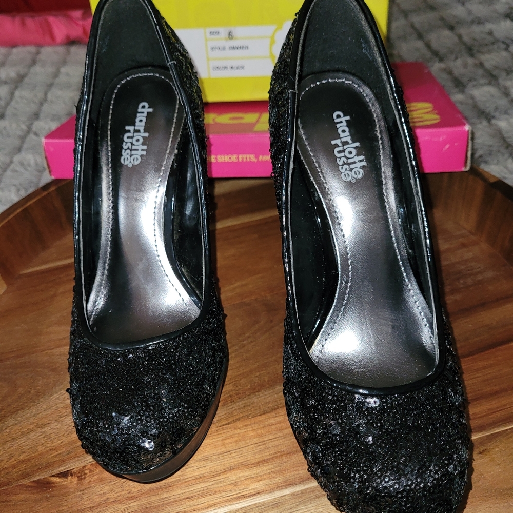 Charlotte Russe black sequins heels